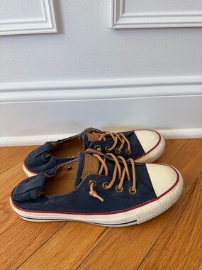 Converse women’s Navy Canvas Low-Top Sneakers with Tan Laces